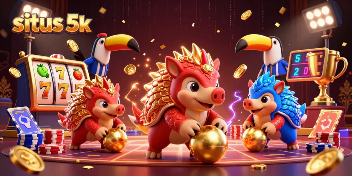 Experience thrilling gameplay with situs 5k, featuring colorful pangolins in a dynamic slot scene!