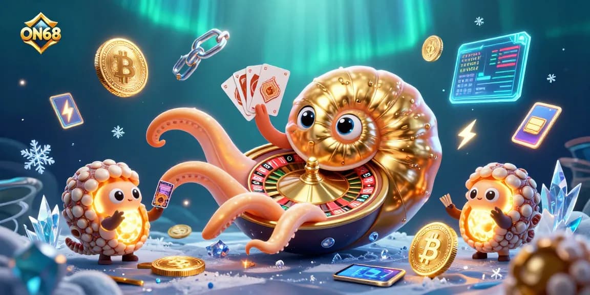 ON68 captivates with an ancient nautilus roulette and neon elements in dynamic action.