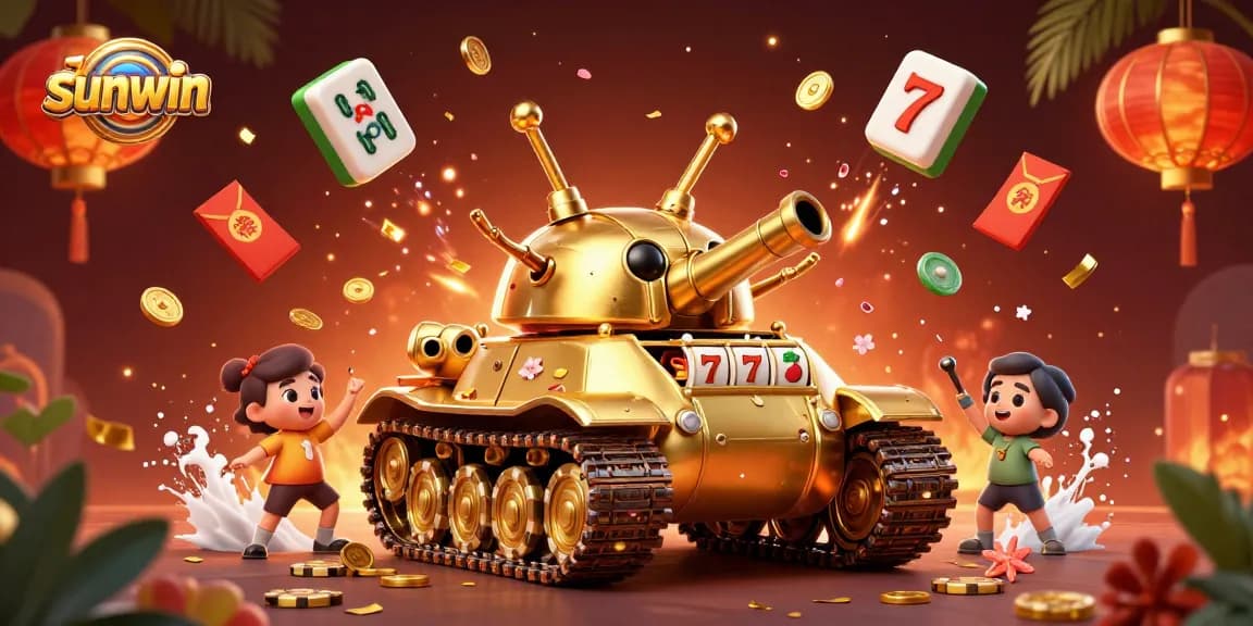 Experience sunwin's vibrant casino adventure with an engaging 3D beetle tank illustration.