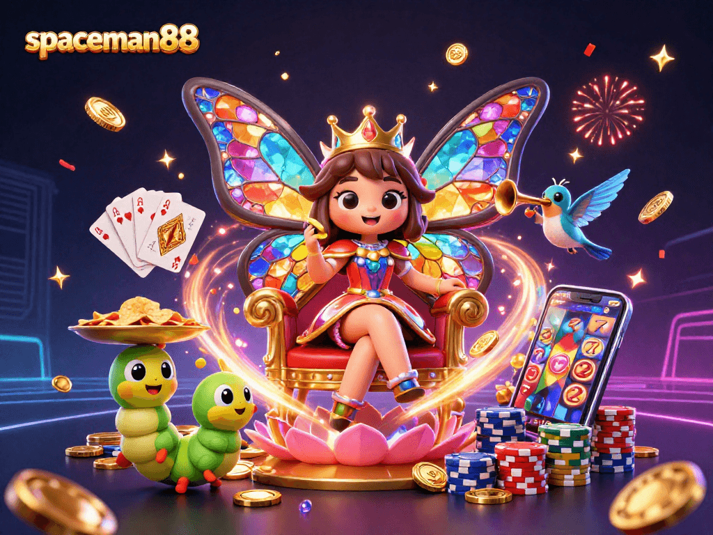 Engage with spaceman88's vibrant casino world featuring the butterfly queen and dazzling slots.