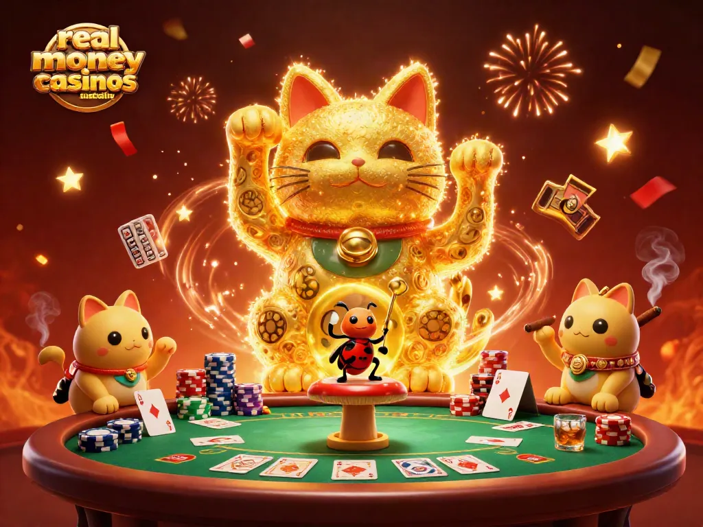 Experience the excitement of real money casinos Australia with a vivid 3D illustration showcasing dynamic casino elements.