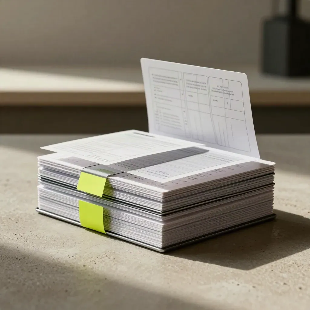 Prototype device and wireframe cards stacked on a sand-toned bench with a bright rim light.