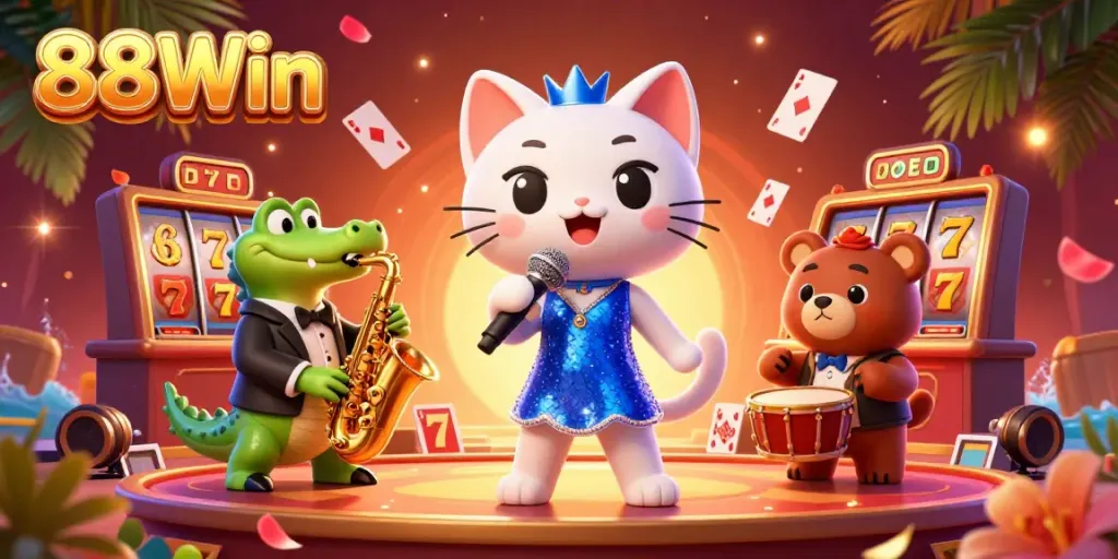 Engage in exhilarating casino action at 88Win with colorful characters and vibrant slot games.