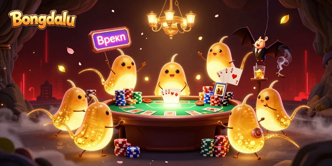 Bongdalu glowworms illuminate a casino scene with poker elements and a bat dealer, showcasing vibrant gambling action.