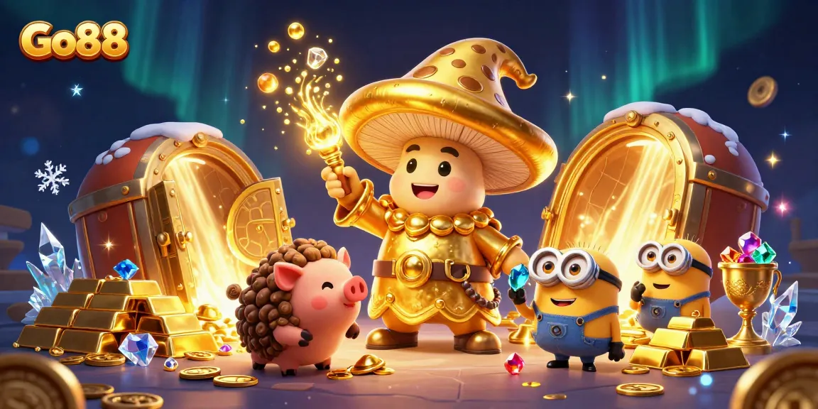 Experience Go88's vibrant casino magic with a wizard, treasure, and gems in an enchanting world.
