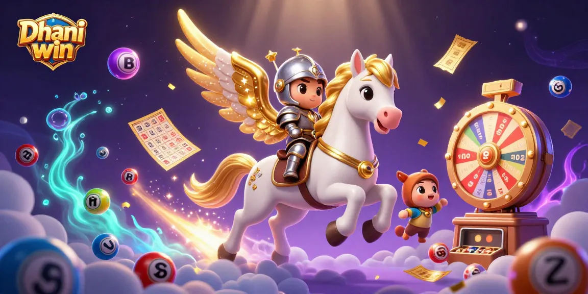 Dhani win offers exciting gameplay with vibrant lottery balls and a magical atmosphere in this illustration.