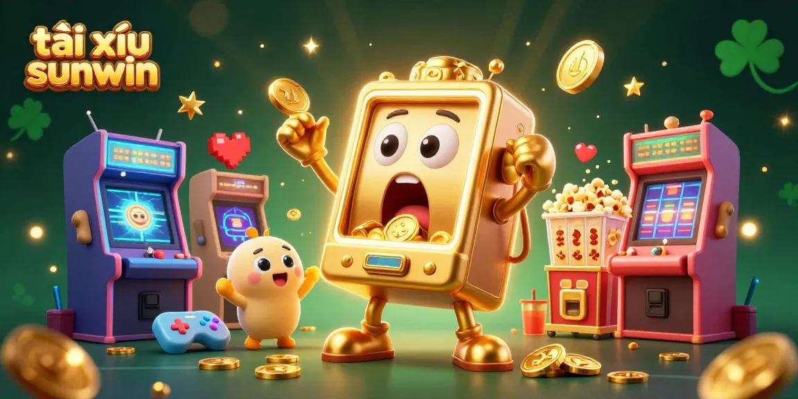 Experience thrilling gameplay at tài xỉu sunwin as a golden slot machine hits the jackpot amidst cheering comrades.