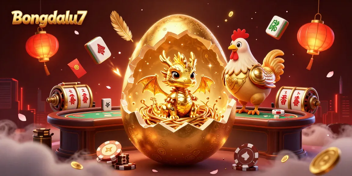 Bongdalu7 showcases a vibrant casino illustration with gaming elements and a crystallized dragon.
